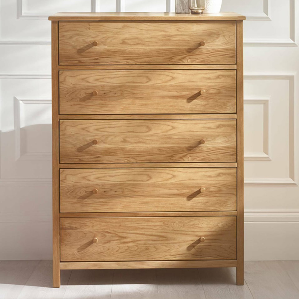 Julian Bowen Coxmoor 5 Drawer Oak Wide Chest of Drawers Image 1