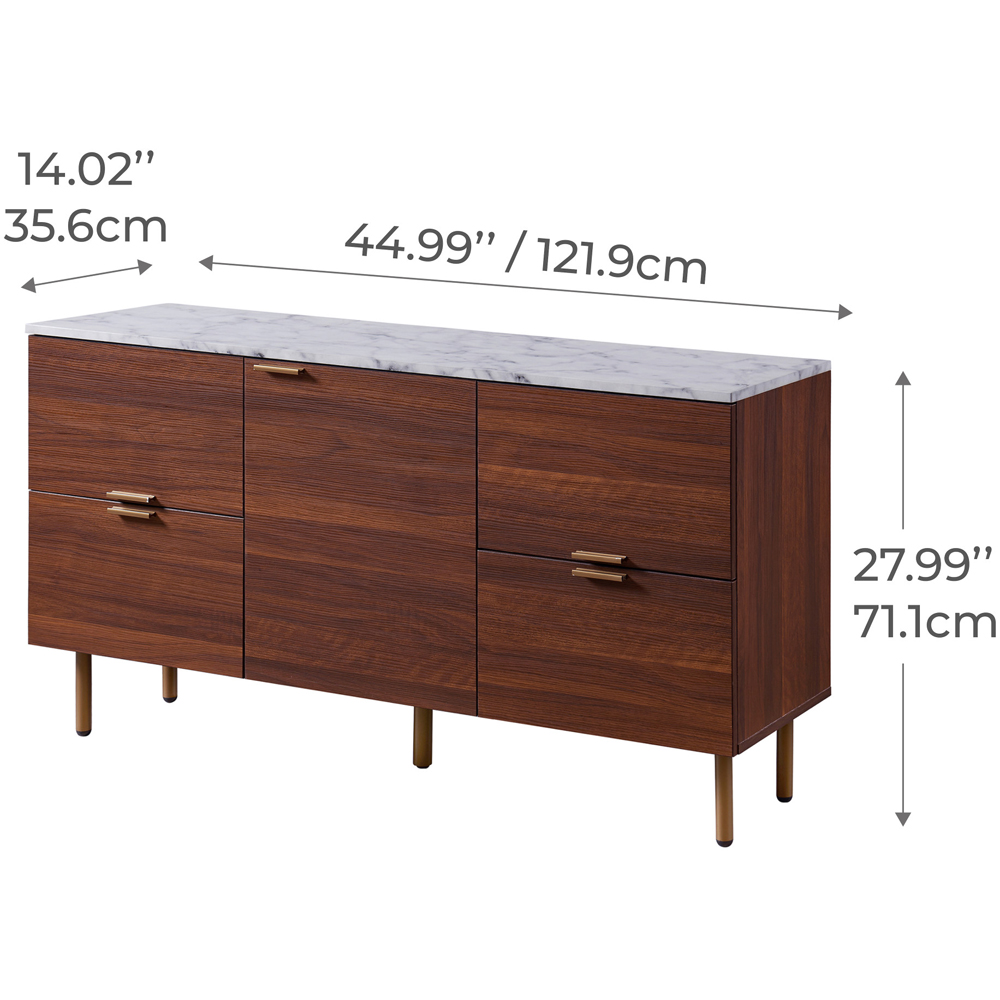 Teamson Home Ashton Single Door 4 Drawer Walnut Wooden Sideboard with Marble-Look Top Image 9