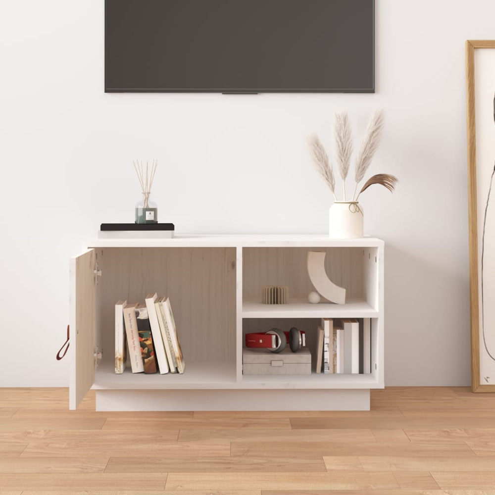 vidaXL Single Door 2 Shelf White Solid Pine Wood TV Cabinet Image 9