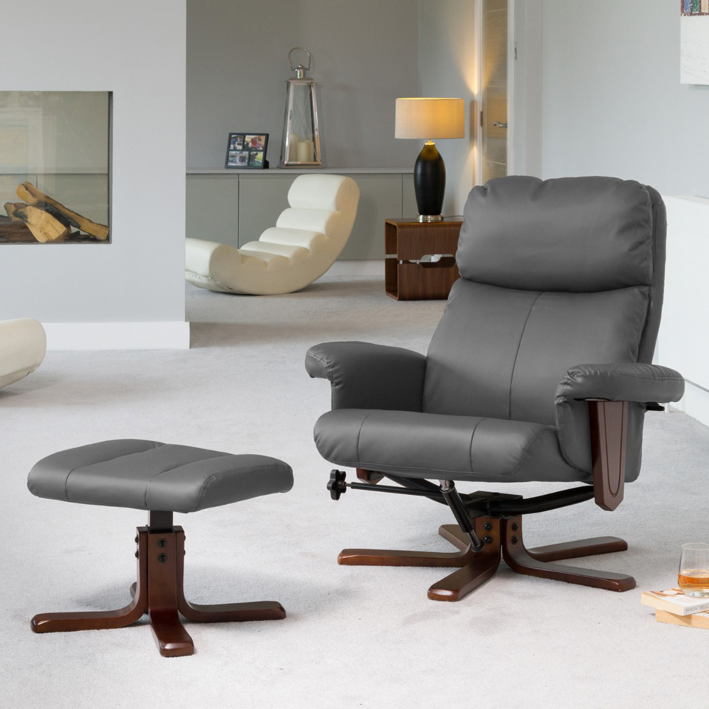 Artemis Home Woodacre Grey Swivel Recliner Chair with Footstool Image 1
