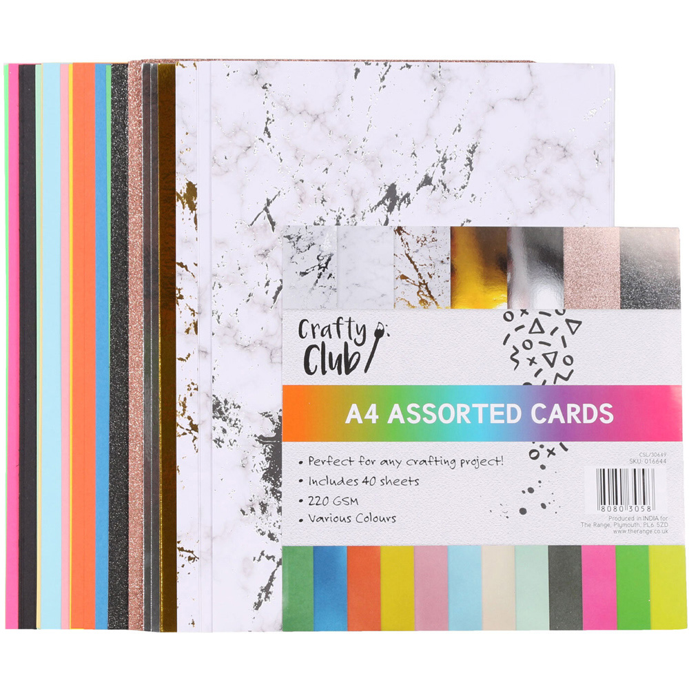 Single Crafty Club A4 Assorted Cards 40 Sheets 220gsm in Assorted styles Image