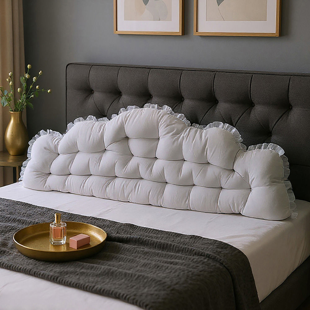 Living and Home Light Grey Cloud Shaped Ruffle Soft Headboard Pillow 75 x 180cm Image 2