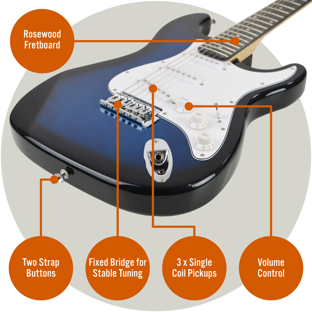 3rd Avenue Blueburst Full Size Electric Guitar Set Image 4