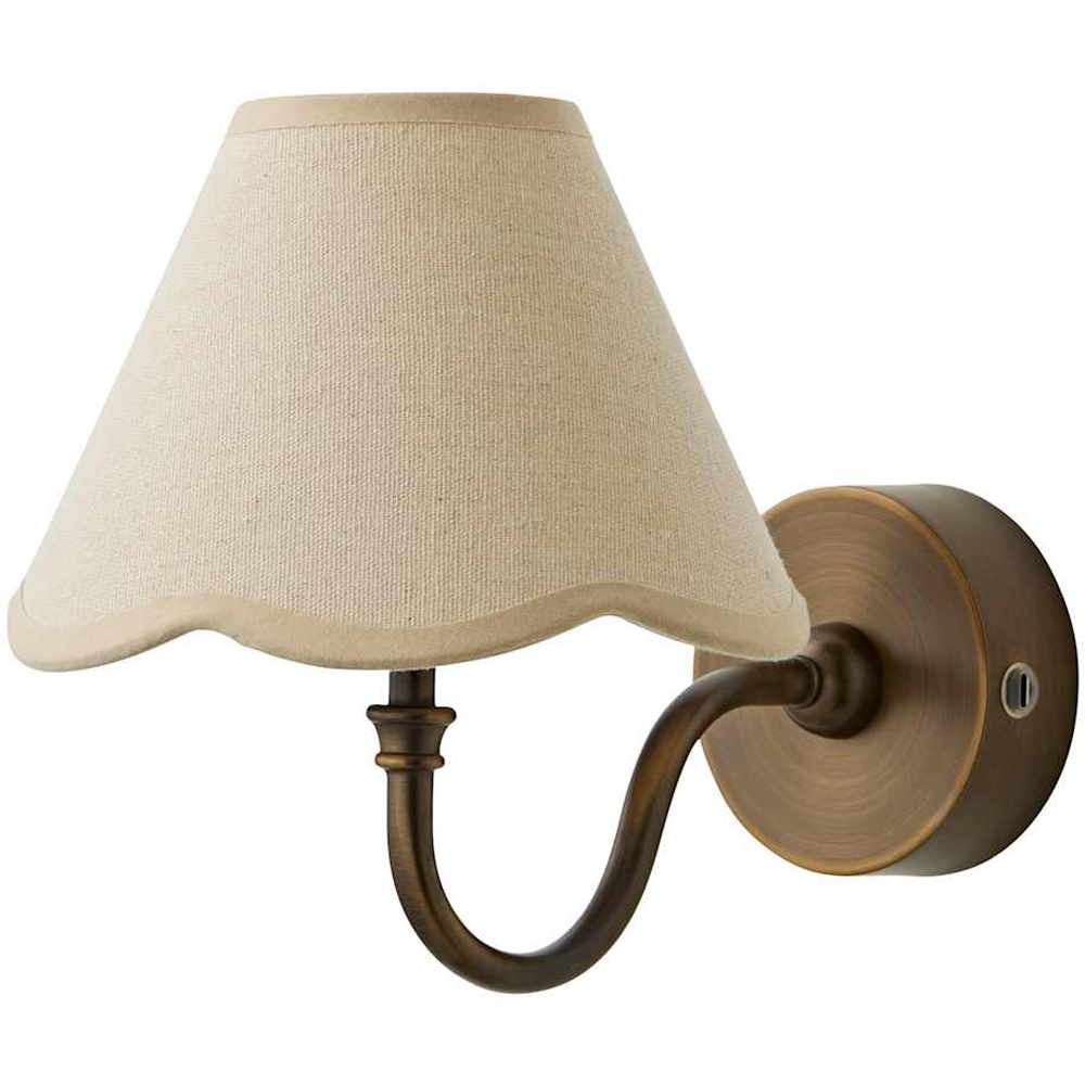 ValueLights Lowe Natural Scallop Flower Shade Brass Rechargeable Wall Light with Bulb Image 1