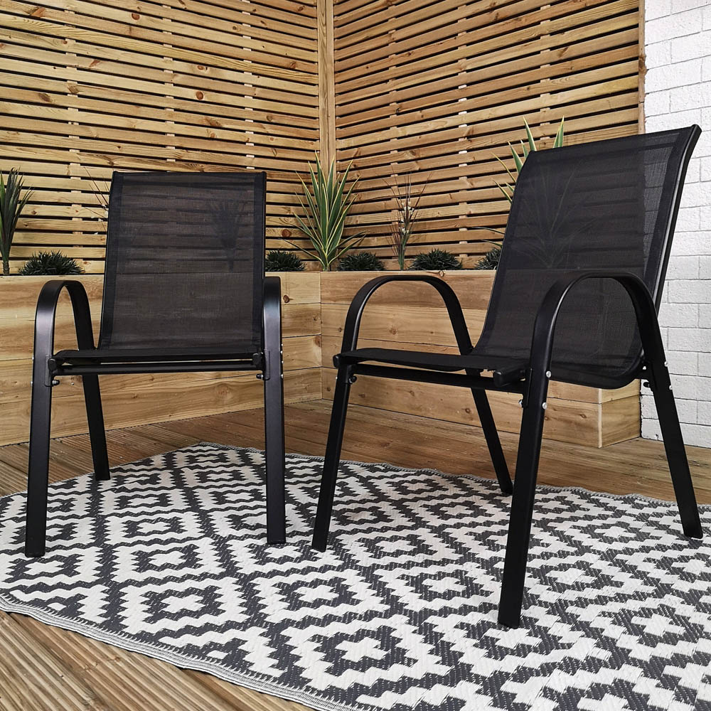 Samuel Alexander 4 Seater Glass Top Stackable Dining Set with Grey Havana Parasol and Base Image 8