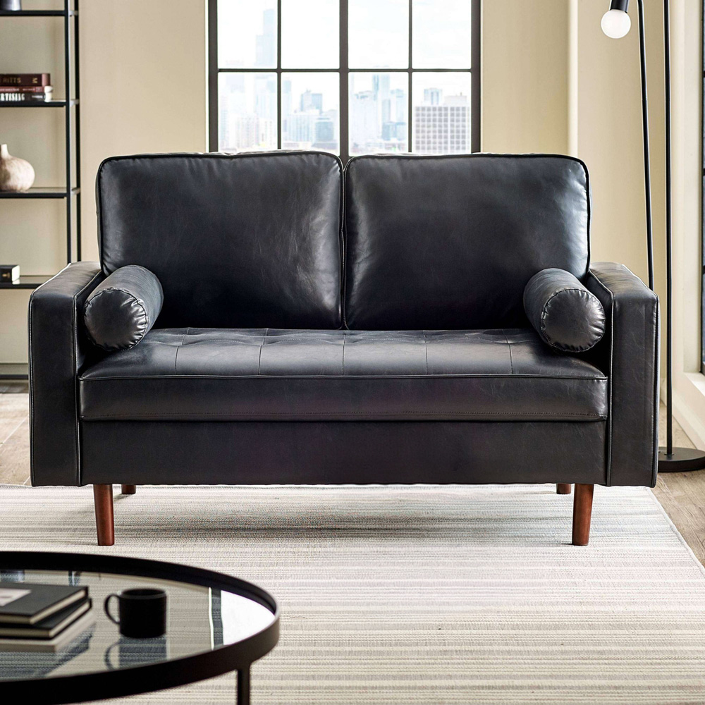Julian Bowen Henley 2 Seater Black Faux Leather Sofa Image 1