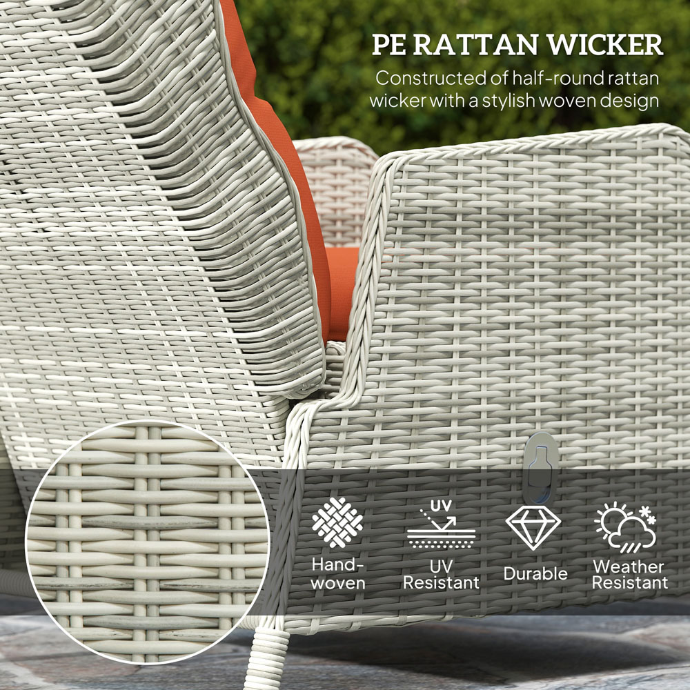 Outsunny 2 Seater Orange PE Rattan Recliner Garden Lounge Set with Footstool Image 4