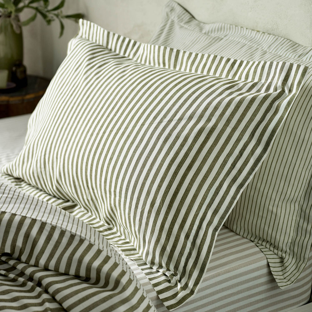 Yard Hebden King Size Melange Stripe Cotton Olive Duvet Set Image 3