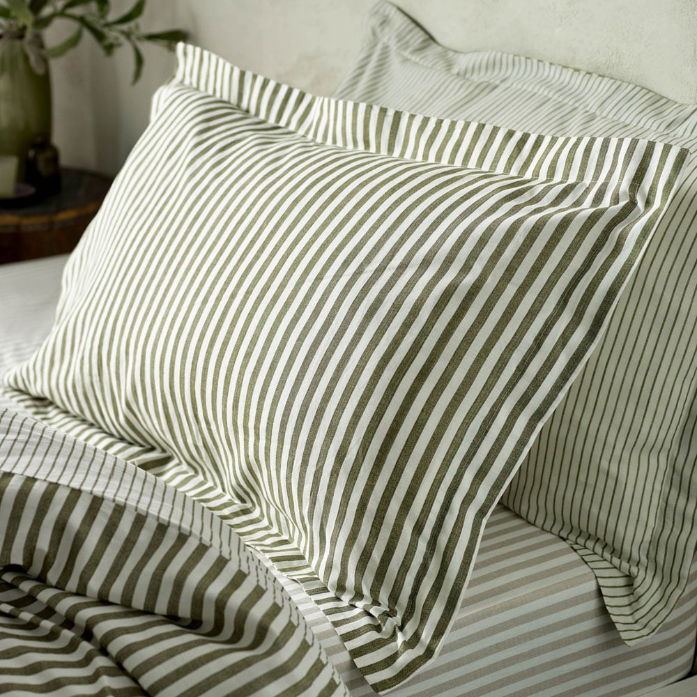 Yard Hebden Double Melange Stripe Cotton Olive Duvet Set Image 3