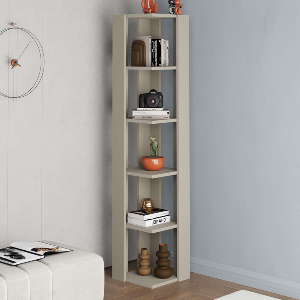 Decortie Nati Sandstone 5 Tier Tall Corner Bookcase Display Unit Image 1