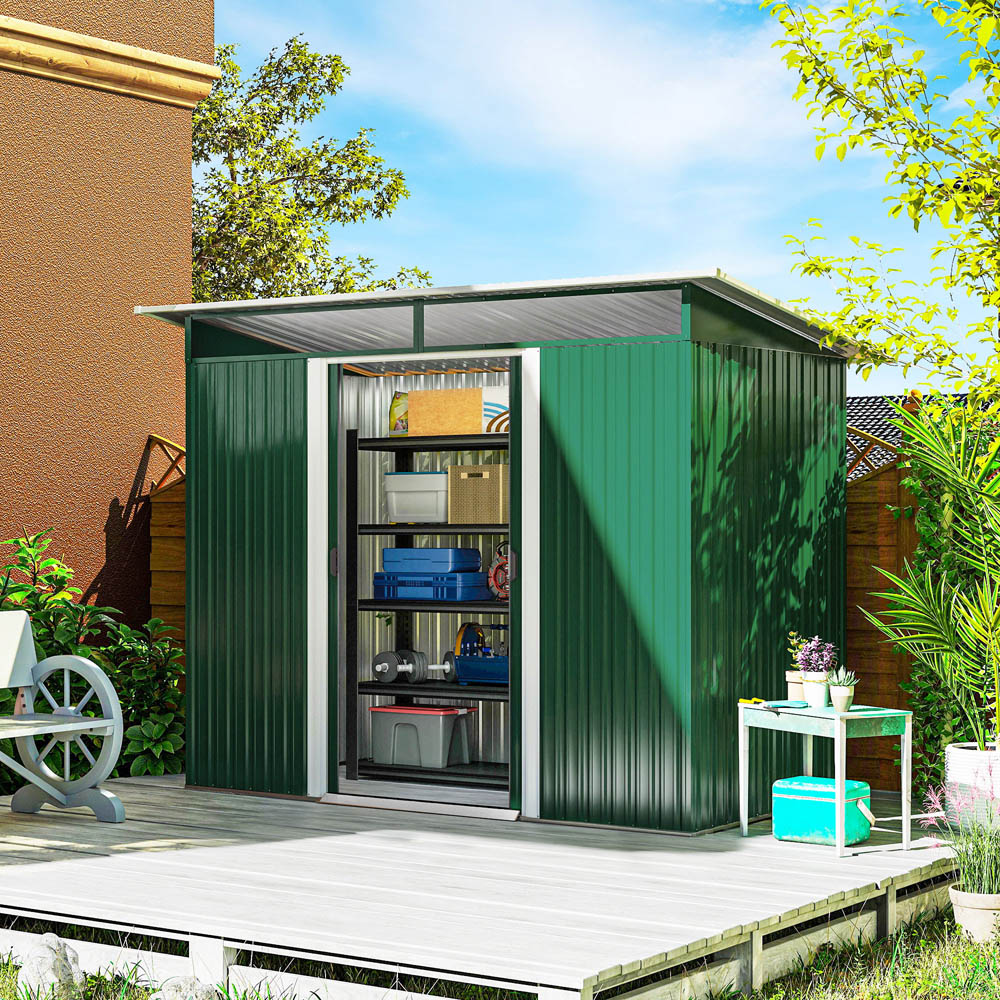 Outsunny 8.5 x 4.4ft Green Metal Pent Garden Shed Image 2
