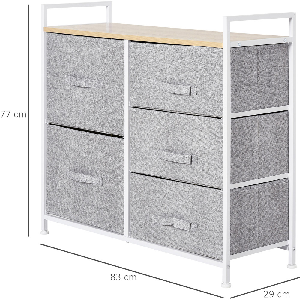 HOMCOM 5 Drawer Grey Chest of Drawers Image 9