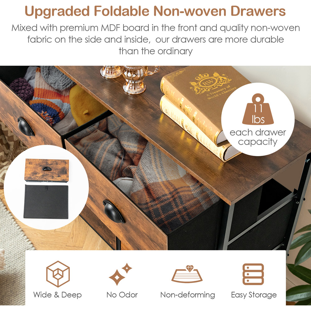 Costway 6 Drawer Rustic Brown Chest of Drawers Image 6