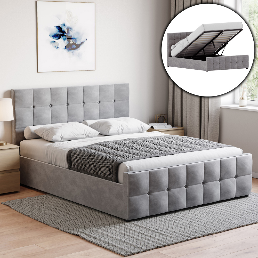 Vida Designs Valentina King Size Light Grey Velvet Ottoman Bed Image 4