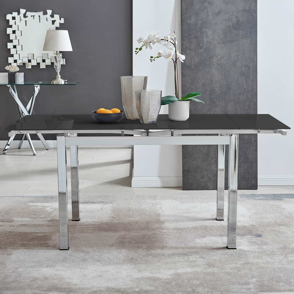 Furniturebox Fonti 6 Seater Extending Glass Dining Table Black and Chrome Image 5