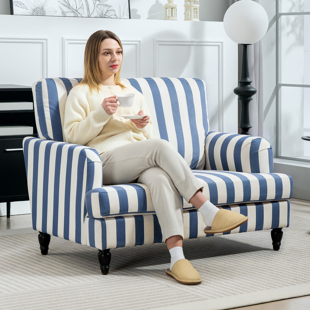 HOMCOM Blue and White Striped Armchair Image 4