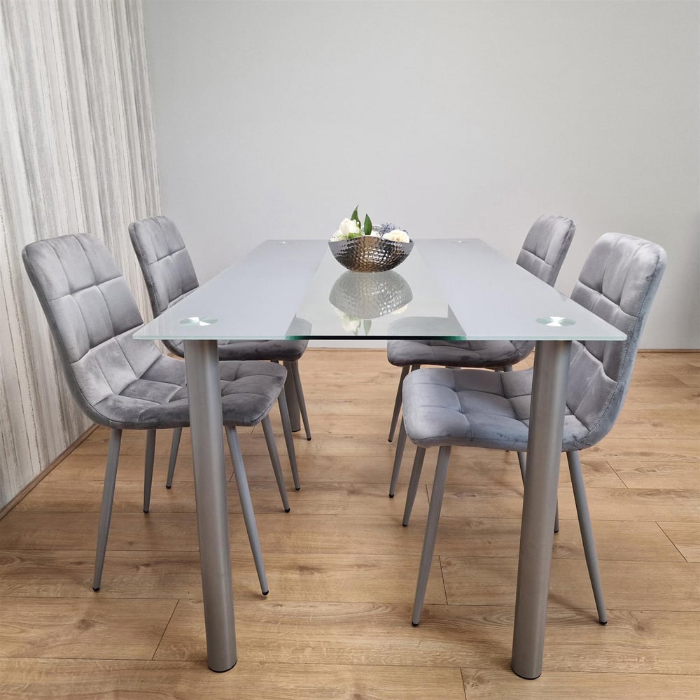 Kosy Koala 4 Seater Grey and Clear Glass Dining Set Image 5