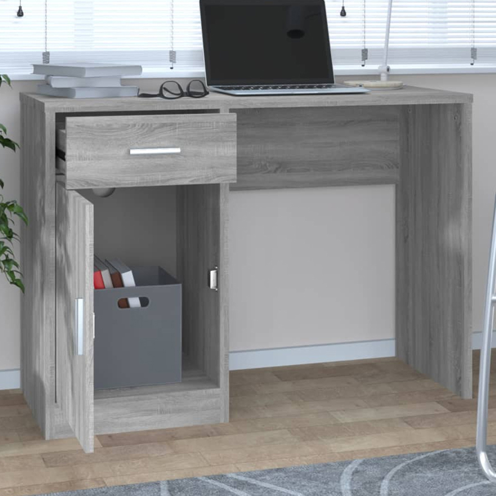 vidaXL Single Door Single Drawer Study Desk Grey Sonoma Image 1