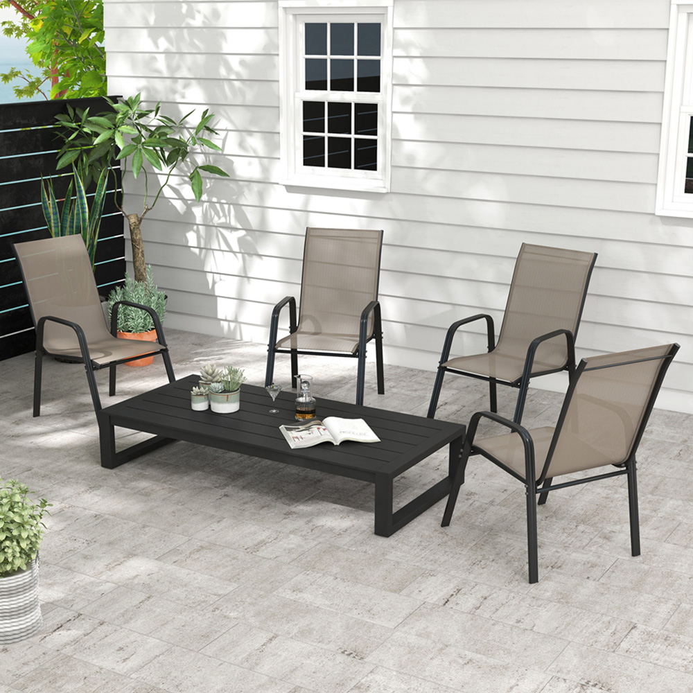 Outsunny Set of 4 Grey Stackable Garden Chair Image 1
