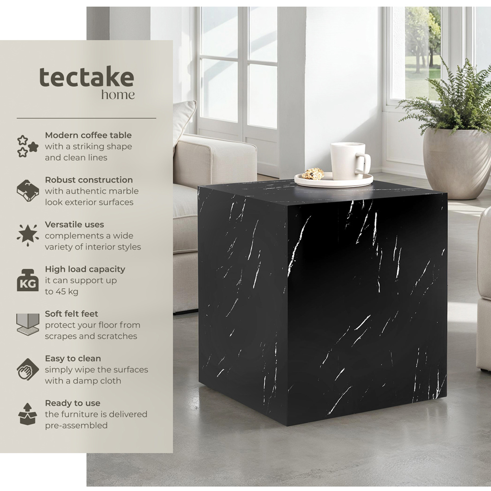 Tectake Lasley Black Marble Look Cube Design Coffee Table Image 3