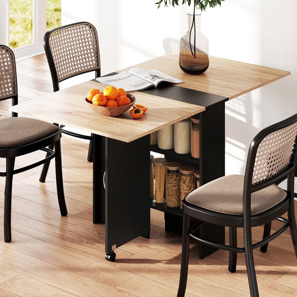 HOMCOM 6 Seater Drop Leaf Dining Table with Storage Shelf Image 1