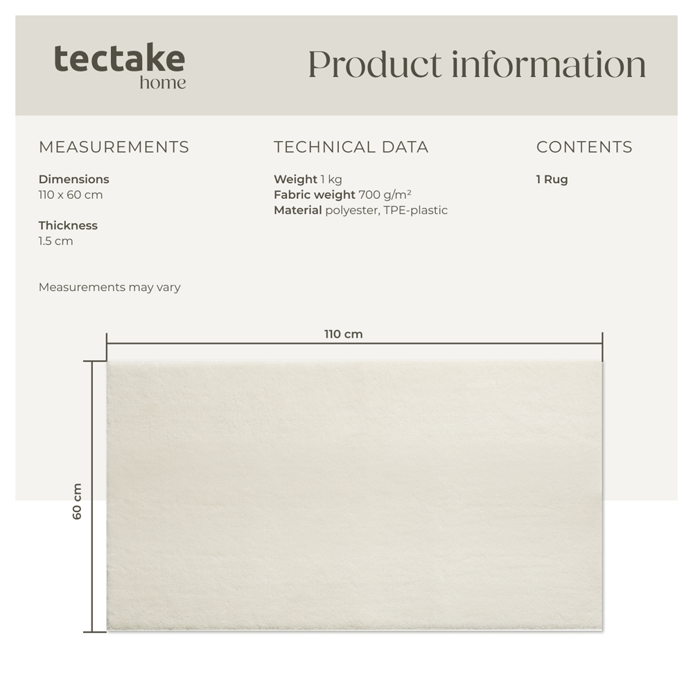 tectake Zonelle Cream Short Pile Ultra Soft Rug 110 x 60cm Image 8