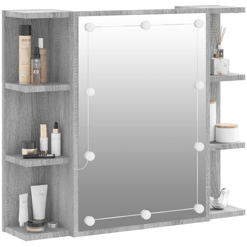 vidaXL Single Door 6 Shelf Grey Sonoma Wall Mounted Mirrored Bathroom Cabinet with LED Image 5