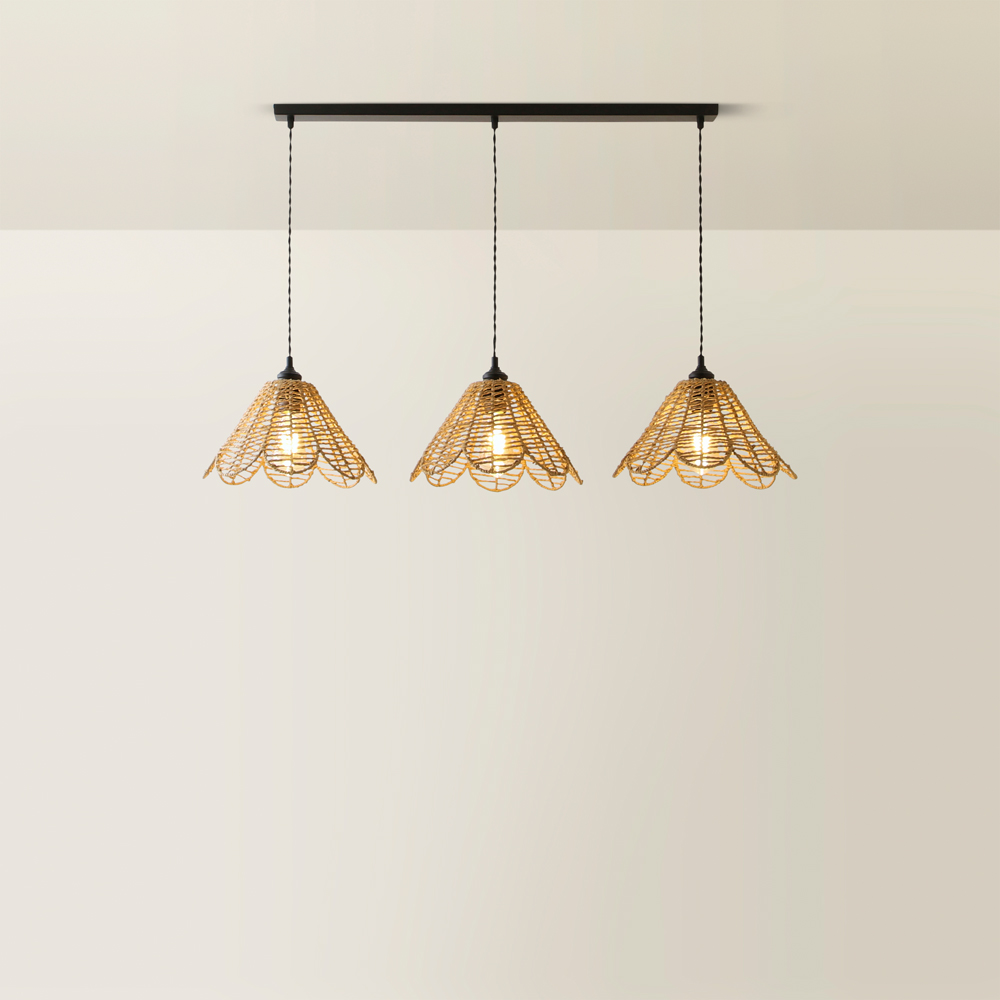 ValueLights Vine Rattan Flower Shade 3 Drop Matte Black Diner LED Ceiling Pendant Light Image 5