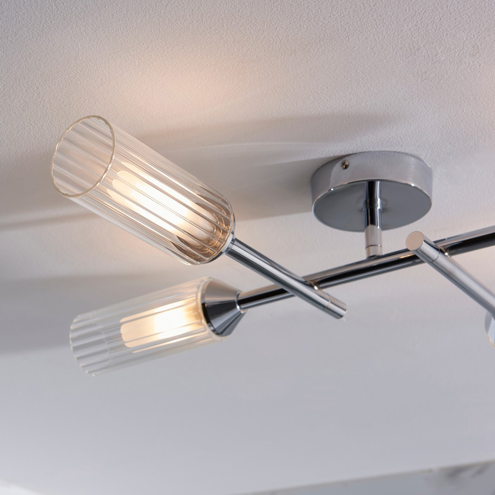 Merano Casoria 4 Light Ribbed Glass Chrome Plate Semi Flush Ceiling Light Image 4