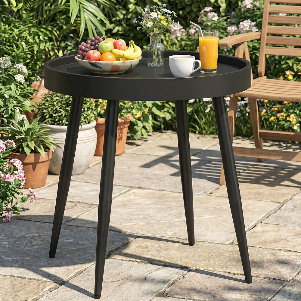 Outsunny Black Plastic Round Outdoor Coffee Table Image 2