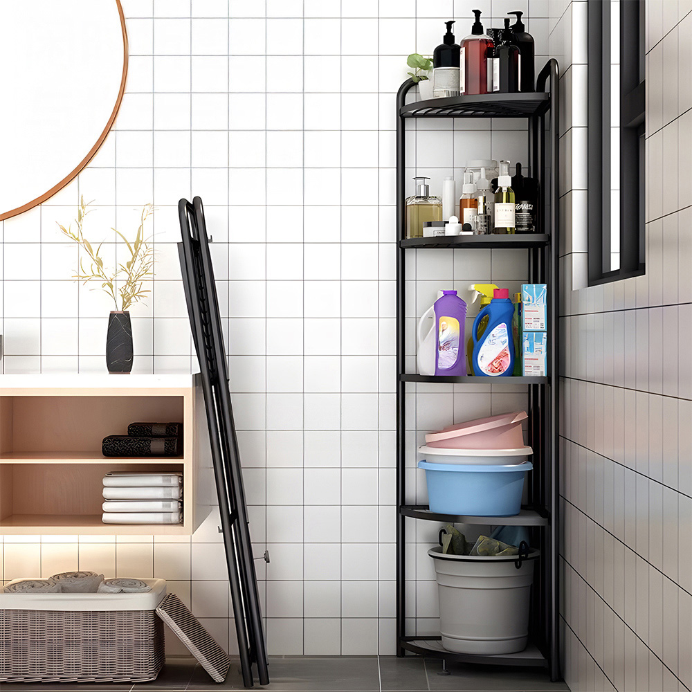 Living and Home 5-Tier Black Foldable Carbon Steel Corner Storage Rack Image 7