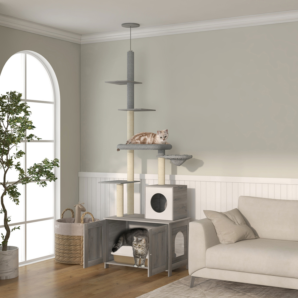 PawHut Enclosure Grey Floor to Ceiling Cat Litter Box Image 2