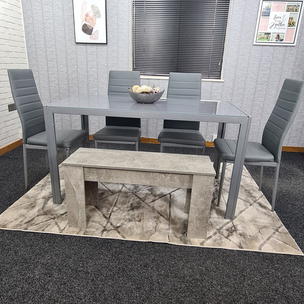 Kosy Koala 6 Seater Glass and Faux Leather Dining Bench Set Grey Image 6