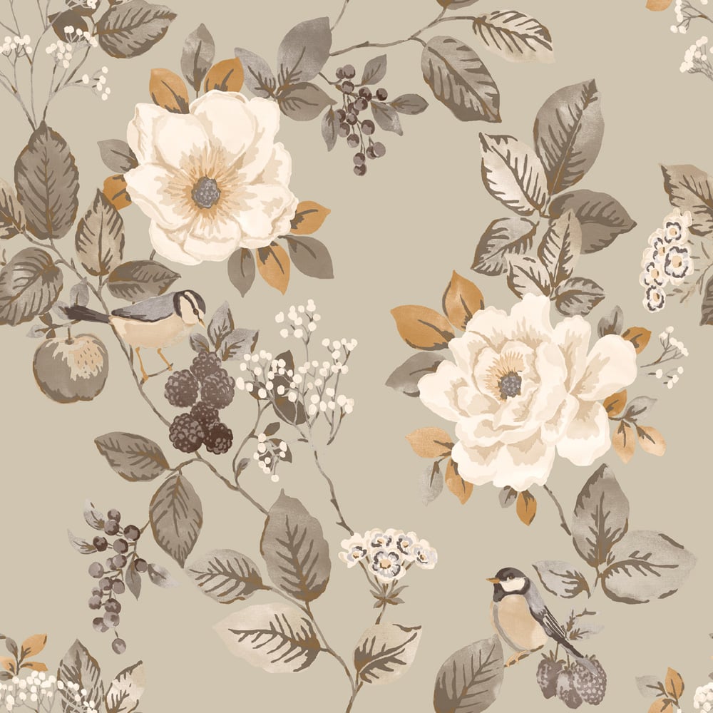 Belgravia Decor Bramble Floral Motif Beige Wallpaper Image 1