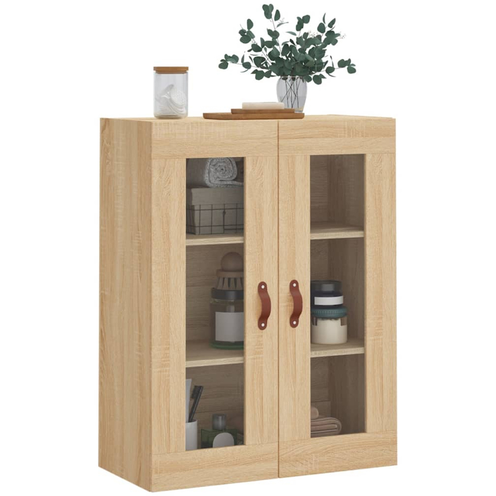vidaXL 2 Glass Door Brown Sonoma Oak Wall Mounted Cabinet Image 3