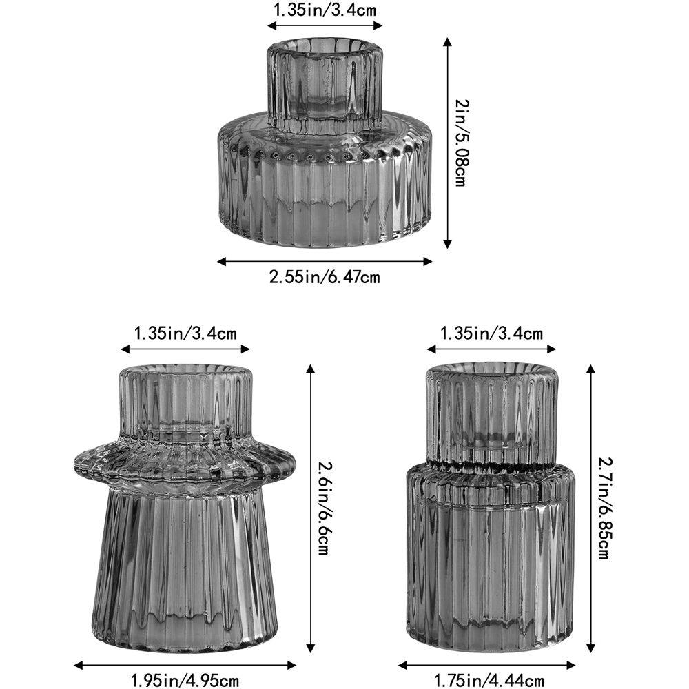 Living and Home Transparent Black Striped Glass Candle Holder Set of 6 Image 8