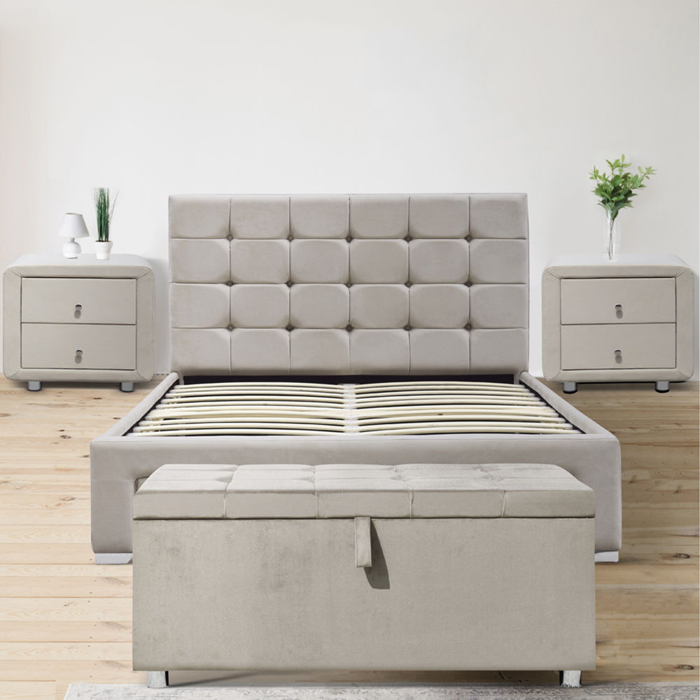 Brooklyn Cream Plush Velvet 3 Piece Bedroom Furniture Set Image 1