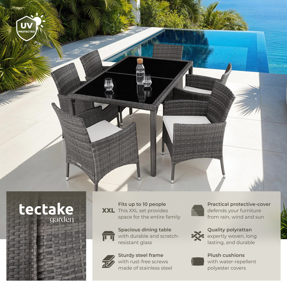 tectake Lisbon 6 Seater Rattan Garden Dining Set Grey and White Image 8