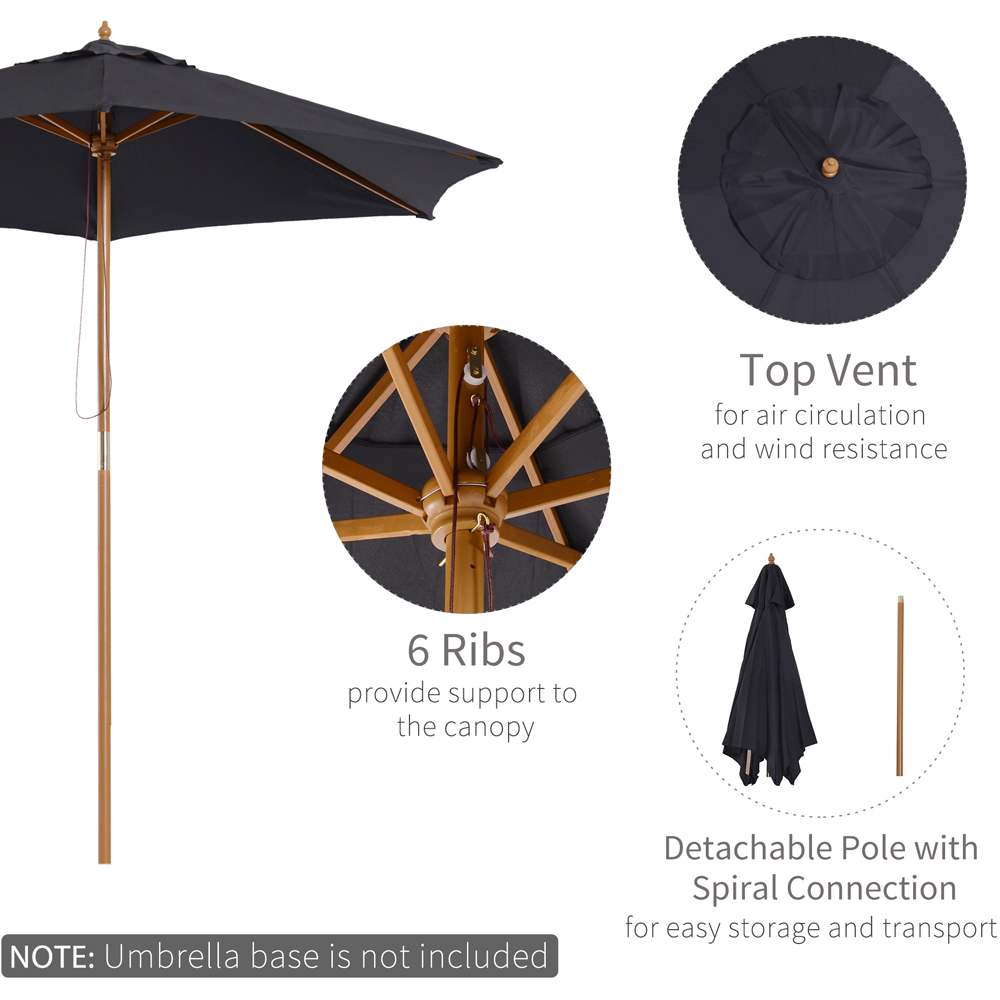 Outsunny Black Wooden Umbrella Parasol 2.5m Image 4