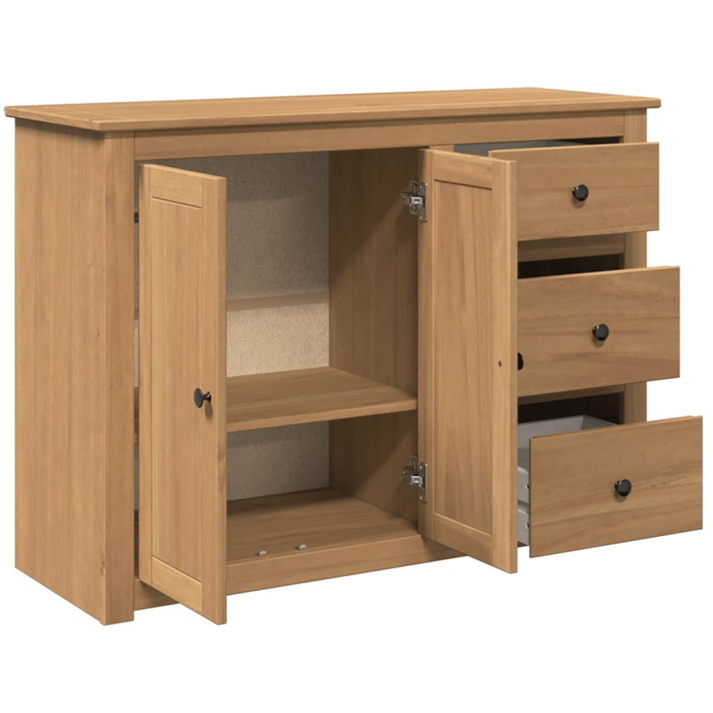 vidaXL Panama 2 Door 3 Drawer Brown Solid Pine Wood Sideboard Image 4