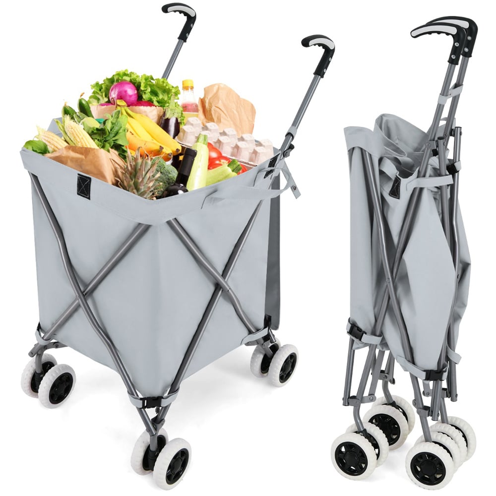 Costway 90L Grey Folding Shopping Trolley with Removable Waterproof Bag and Cover Image 3