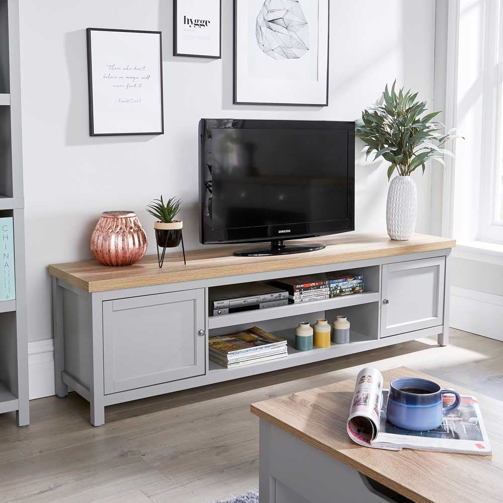 Home Source Avon 2 Door Large Grey TV Unit Image 7