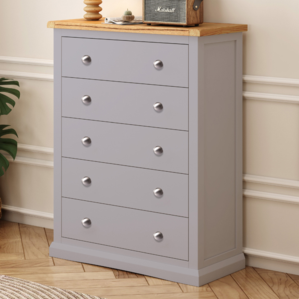 Cabinet Bits Rocca 5 Drawer Dark Grey Chrome Knob Chest of Drawers Image 1