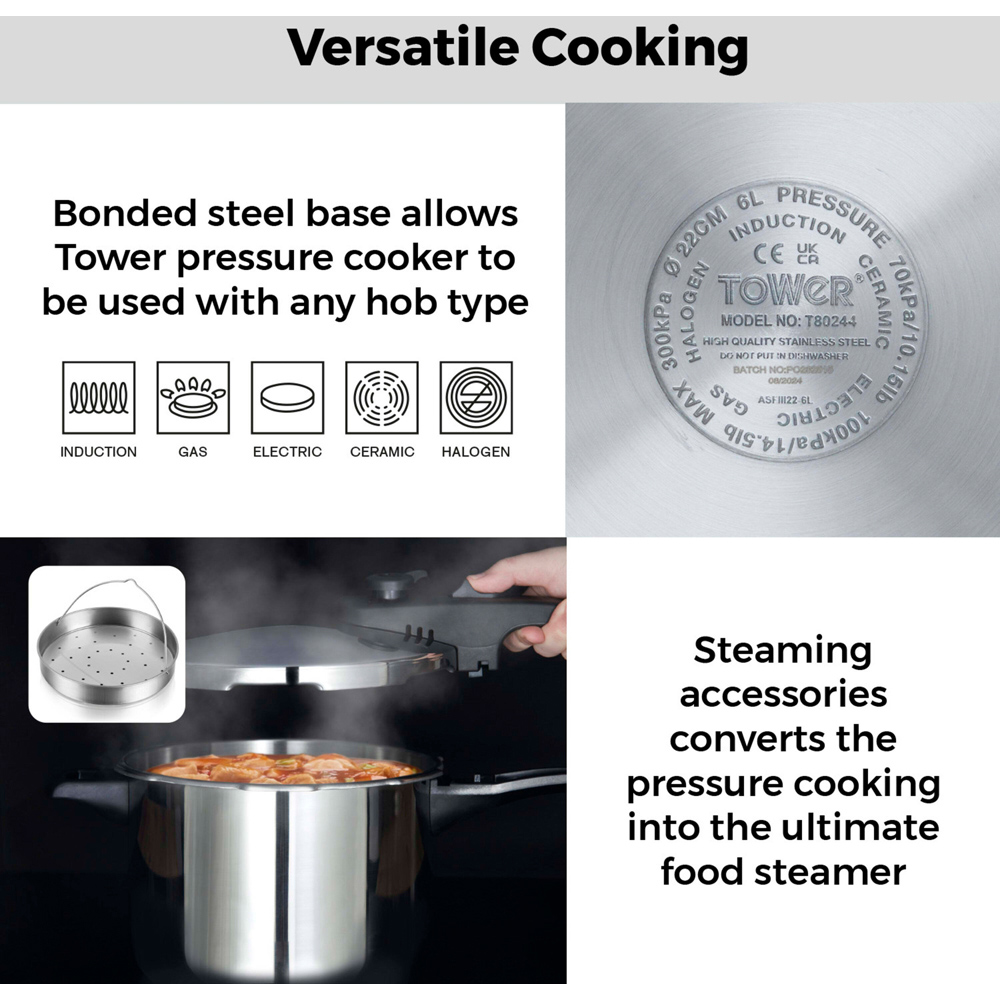 Tower 22cm 6L Stainless Steel Pressure Cooker Image 7