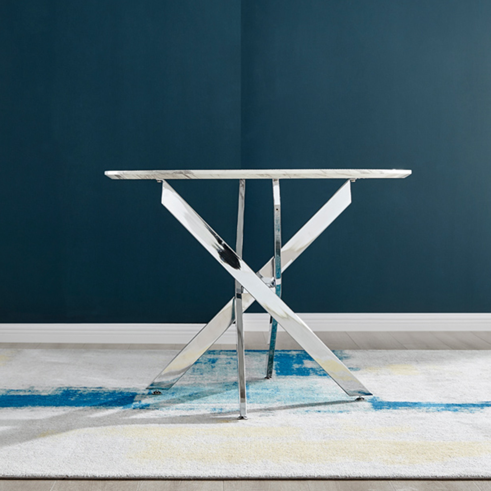 Furniturebox Arona 4 Seater Round Dining Table White Marble and Silver Image 6