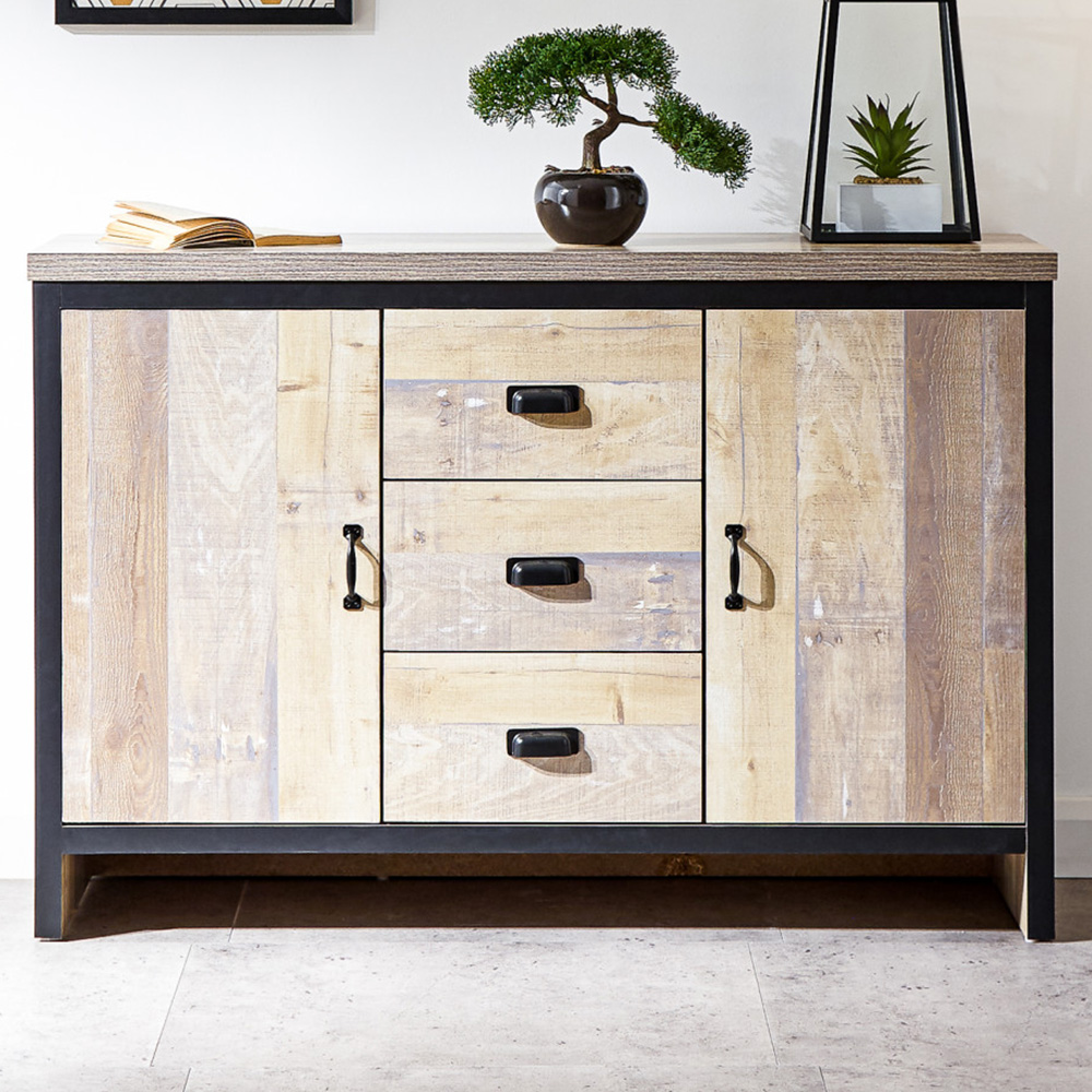 GFW Boston 2 Door 3 Drawer Oak Sideboard Image 1