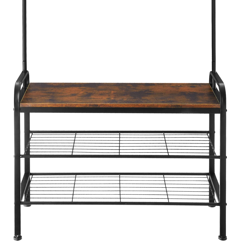 tectake Wichita 2 Shelf 9 Hook Dark Wood Rustic Coat and Shoe Rack Image 4