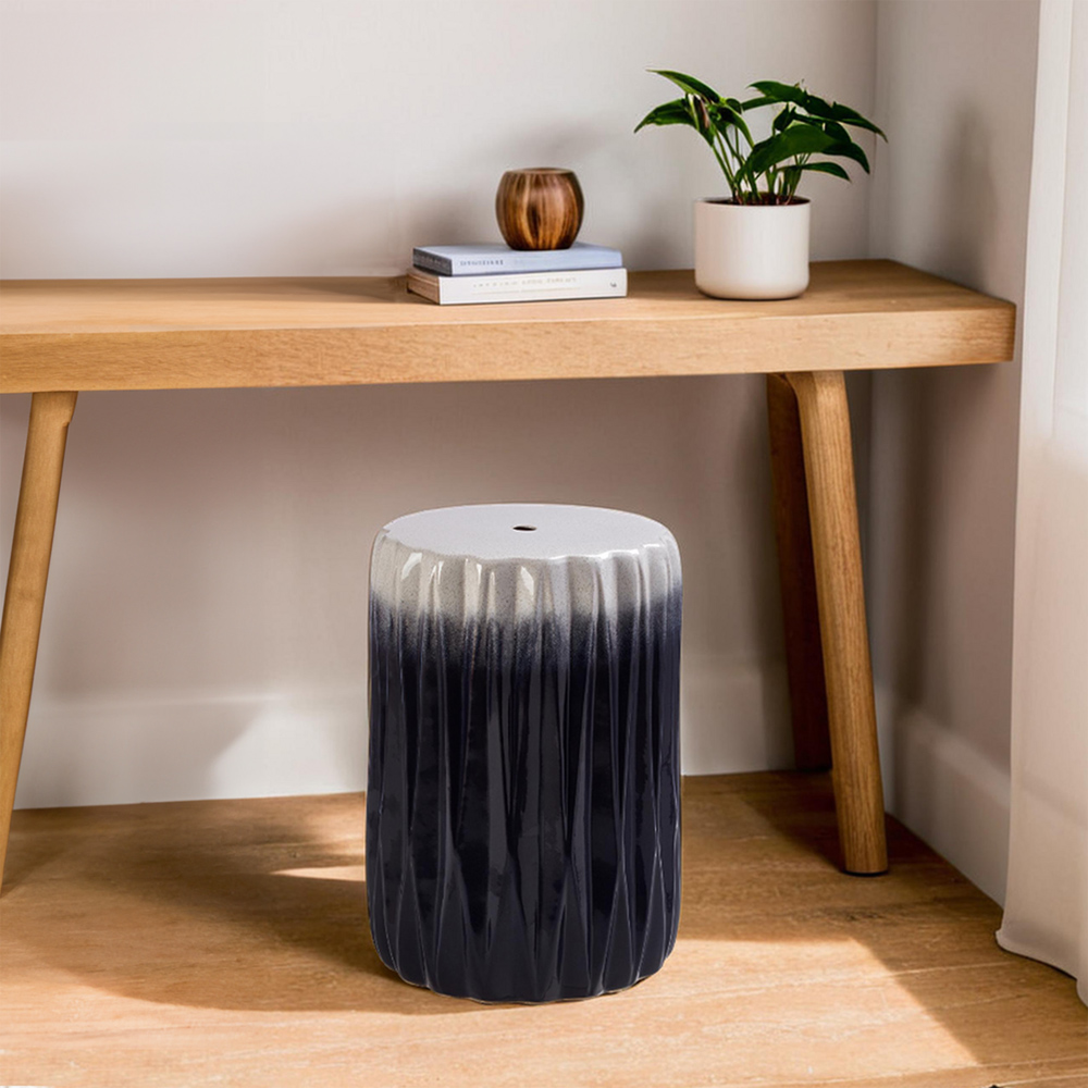 Premier Housewares Azul Ombre Blue and White Ceramic Side Table and Stool Image 3