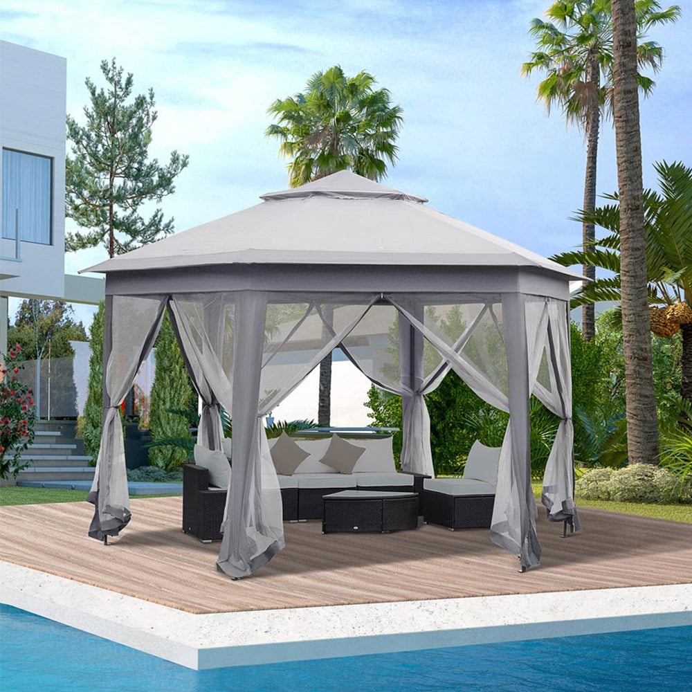 Hexagon Patio Gazebo 4x4m Grey Image 1