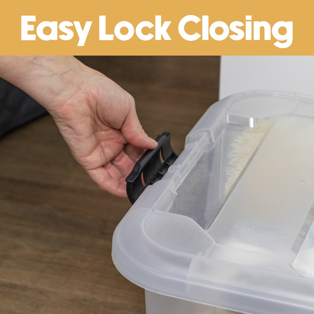 JVL 30L Clear Plastic Stackable and Nestable Storage Box with Secure Clip Lid 3 Pack Image 8